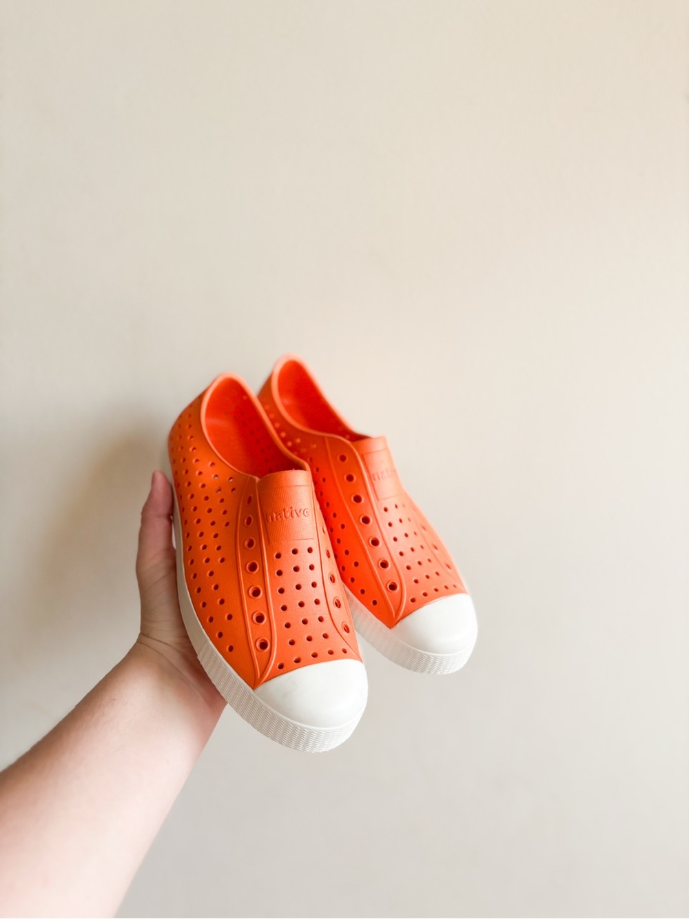 Native Kids Slip-On Water Shoes in Bright Orange with White Toe